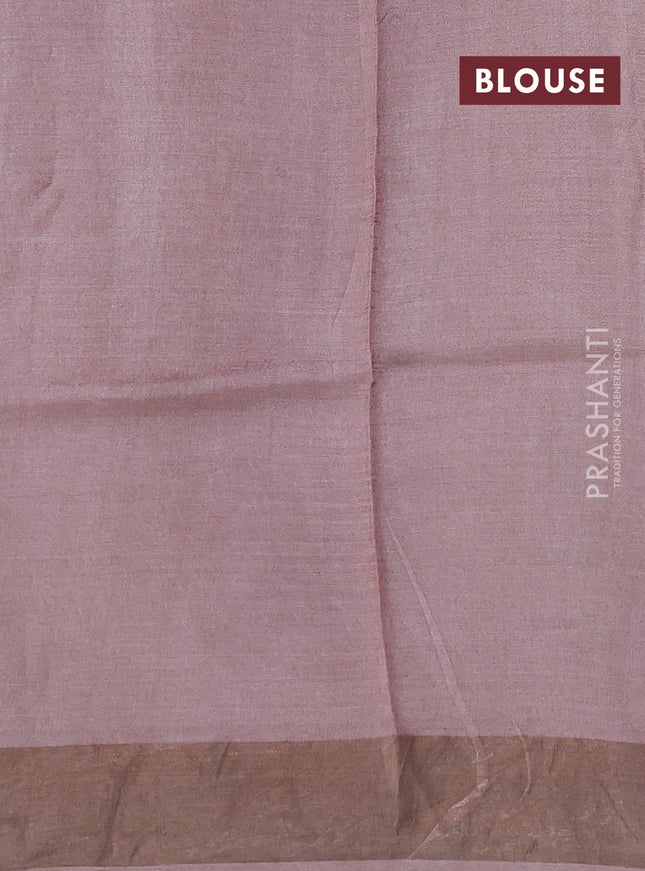 Pure tussar silk saree pale yellow and pastel pink with allover prints and zari woven border