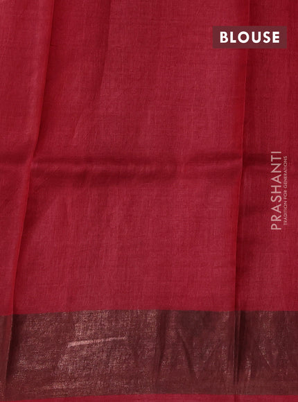 Pure tussar silk saree pastel green and maroon with allover prints and zari woven border