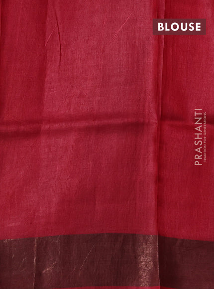 Pure tussar silk saree pastel green and maroon with allover prints and zari woven border