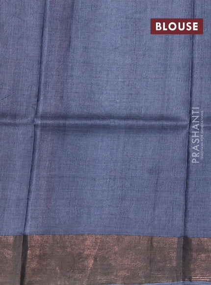 Pure tussar silk saree wine shade and grey with allover prints and zari woven border