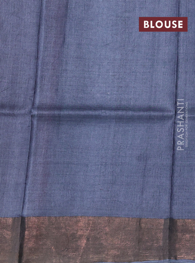 Pure tussar silk saree wine shade and grey with allover prints and zari woven border
