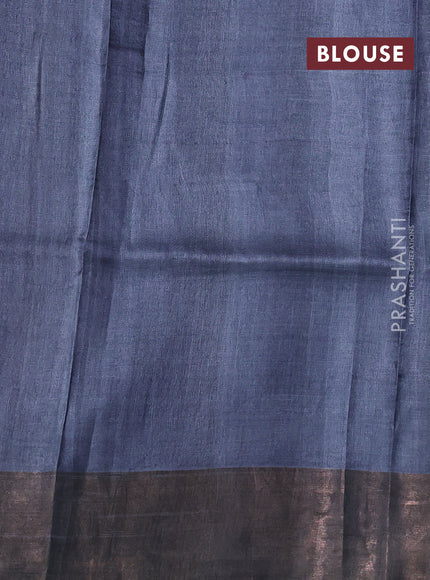 Pure tussar silk saree purple and grey with allover prints and zari woven border