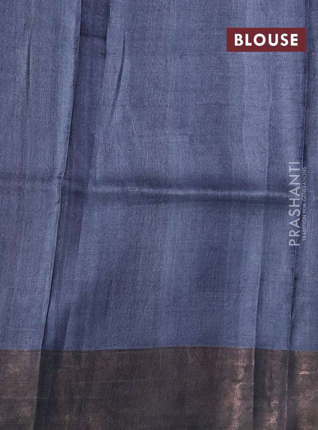 Pure tussar silk saree purple and grey with allover prints and zari woven border