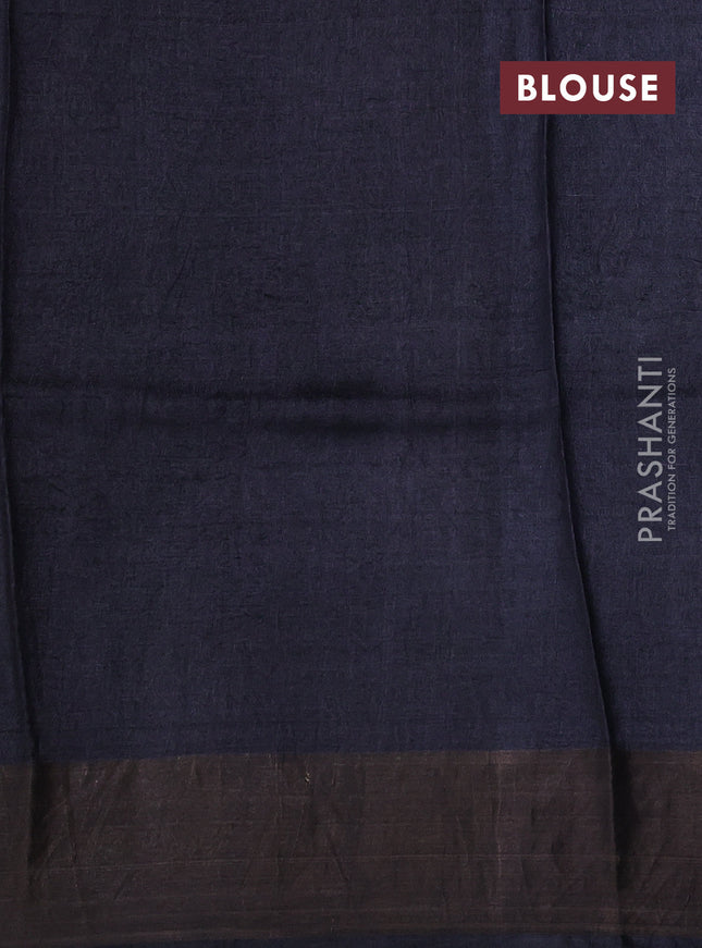 Pure tussar silk saree black with allover prints and zari woven border