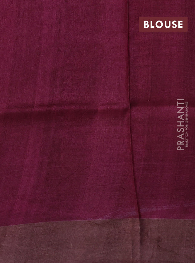 Pure tussar silk saree wine shade with allover prints and zari woven border