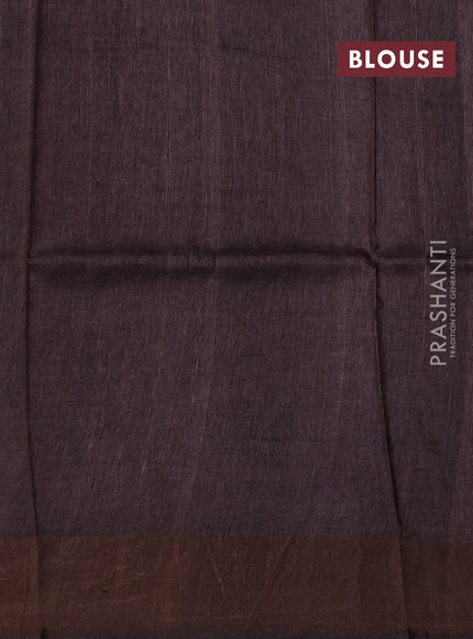 Pure tussar silk saree brown with allover prints and zari woven border