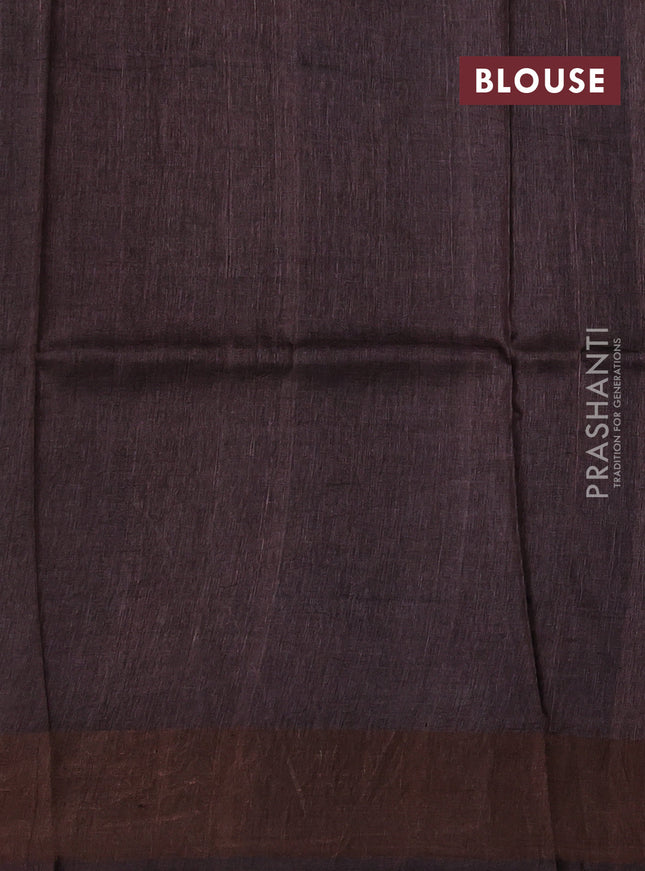 Pure tussar silk saree brown with allover prints and zari woven border