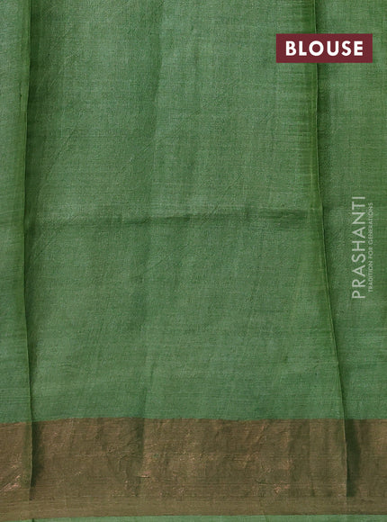 Pure tussar silk saree green and light green with allover prints and zari woven border