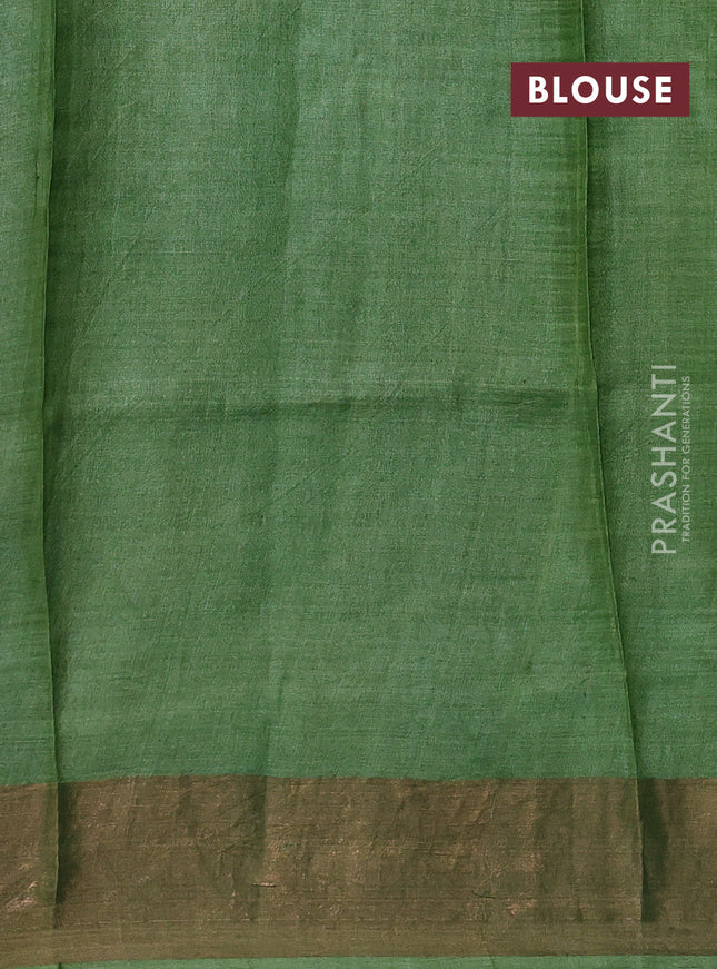 Pure tussar silk saree green and light green with allover prints and zari woven border