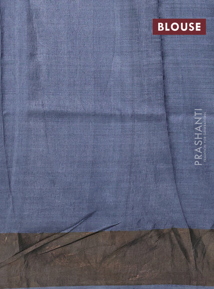 Pure tussar silk saree grey with allover prints and zari woven border
