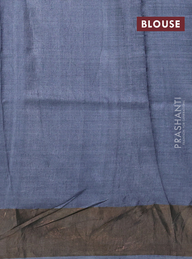 Pure tussar silk saree grey with allover prints and zari woven border