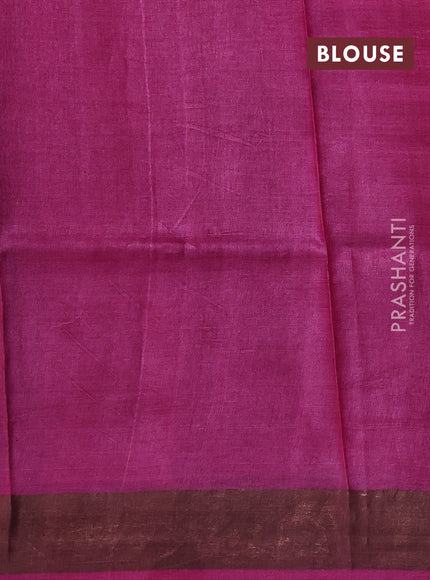 Pure tussar silk saree blue and pink with allover prints and zari woven border