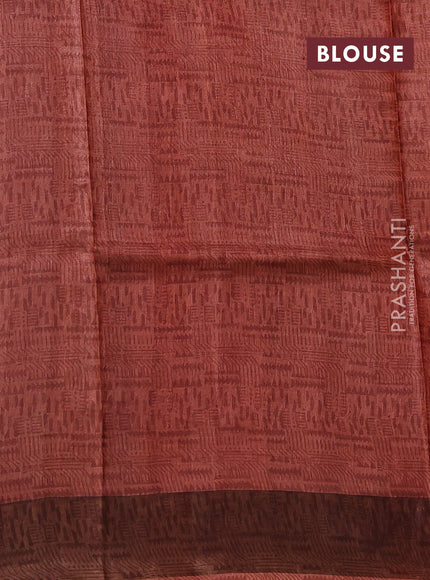 Pure tussar silk saree grey and rust shade with allover prints and zari woven border