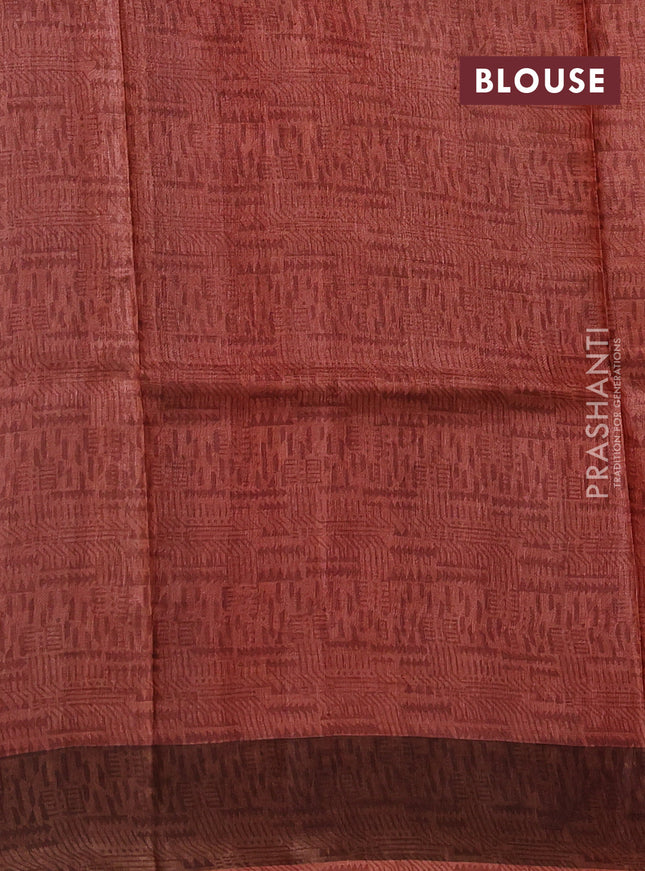 Pure tussar silk saree grey and rust shade with allover prints and zari woven border