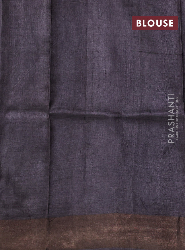 Pure tussar silk saree brown with allover prints and zari woven border