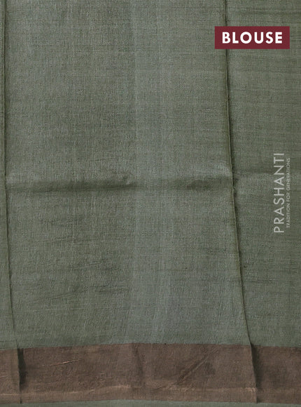 Pure tussar silk saree mehendi green with allover prints and zari woven border