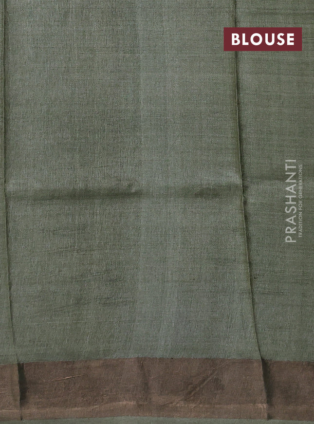 Pure tussar silk saree mehendi green with allover prints and zari woven border