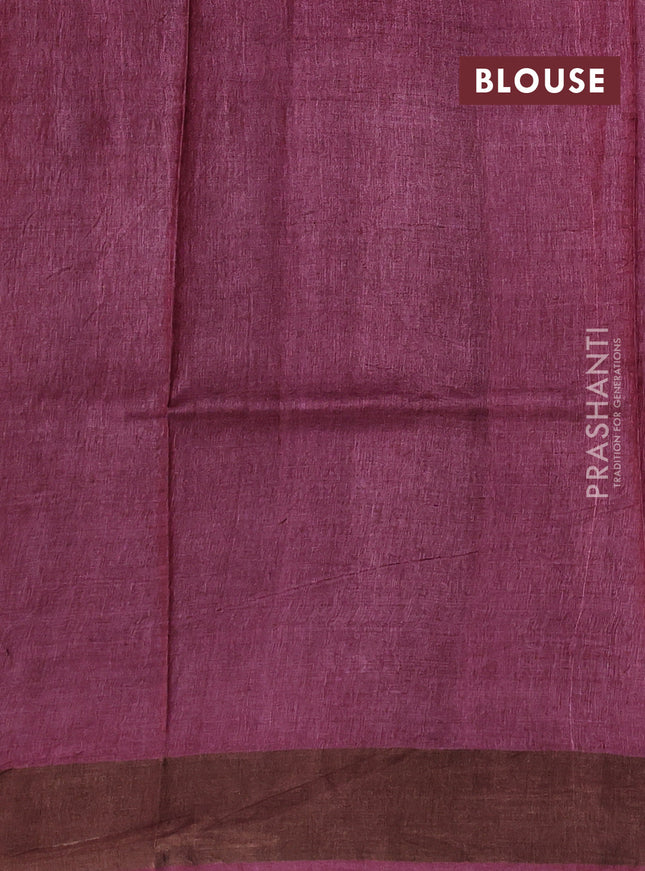Pure tussar silk saree wine shade with allover prints and zari woven border