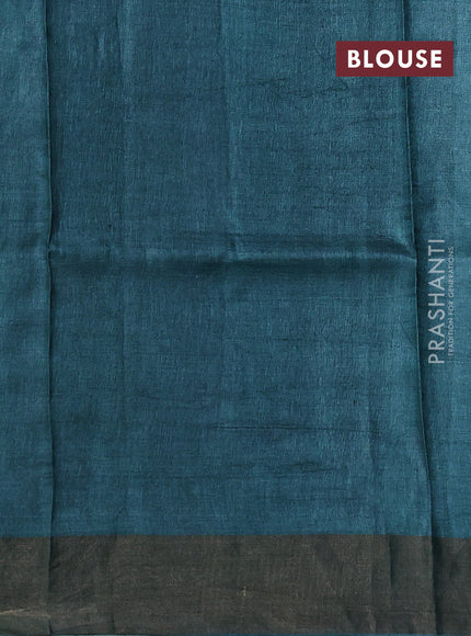 Pure tussar silk saree green with allover prints and zari woven border