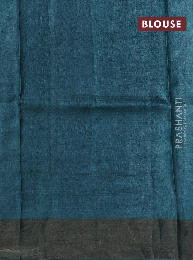 Pure tussar silk saree green with allover prints and zari woven border