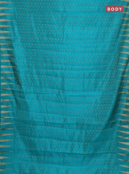 Semi raw silk saree teal blue with allover zari woven 1000 buttas and zari woven border
