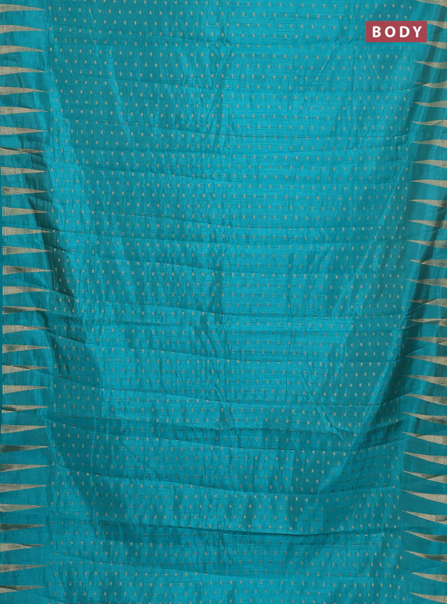 Semi raw silk saree teal blue with allover zari woven 1000 buttas and zari woven border