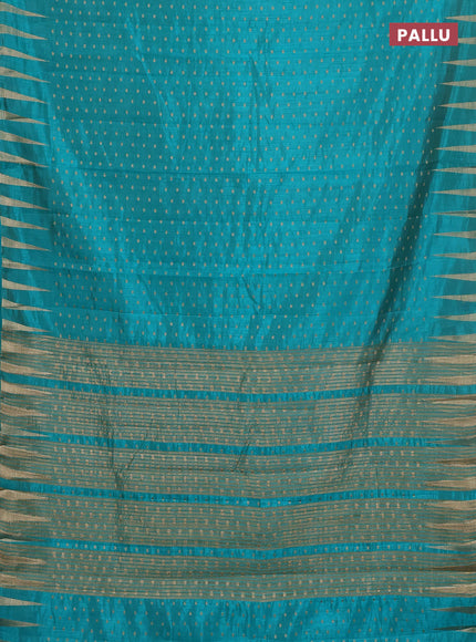 Semi raw silk saree teal blue with allover zari woven 1000 buttas and zari woven border
