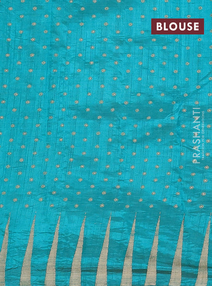Semi raw silk saree teal blue with allover zari woven 1000 buttas and zari woven border