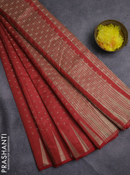 Semi raw silk saree red with allover zari woven 1000 buttas and zari woven border