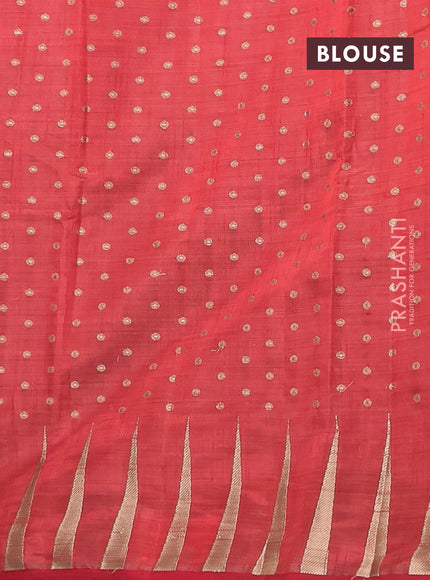 Semi raw silk saree red with allover zari woven 1000 buttas and zari woven border