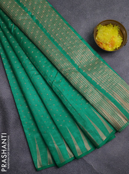 Semi raw silk saree teal green with allover zari woven 1000 buttas and zari woven border