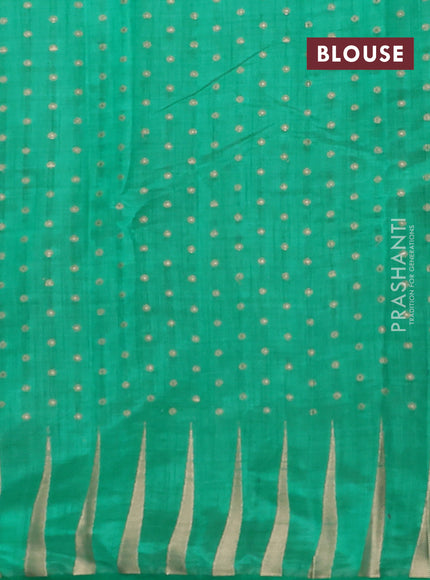 Semi raw silk saree teal green with allover zari woven 1000 buttas and zari woven border