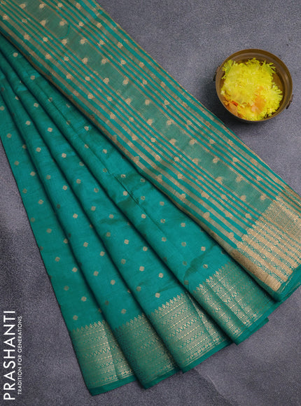 Semi raw silk saree teal blue with allover zari woven 1000 buttas and zari woven border