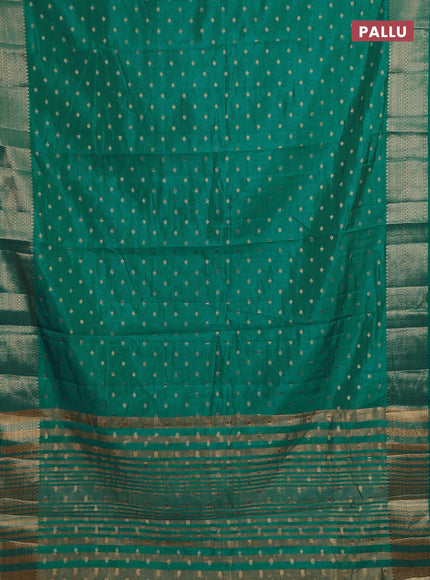 Semi raw silk saree teal blue with allover zari woven 1000 buttas and zari woven border