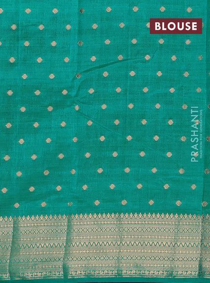 Semi raw silk saree teal blue with allover zari woven 1000 buttas and zari woven border