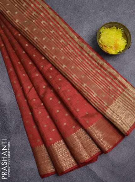 Semi raw silk saree red with allover zari woven 1000 buttas and zari woven border