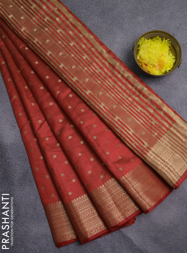 Semi raw silk saree red with allover zari woven 1000 buttas and zari woven border