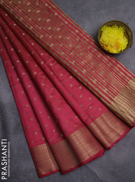 Semi raw silk saree pink with allover zari woven 1000 buttas and zari woven border