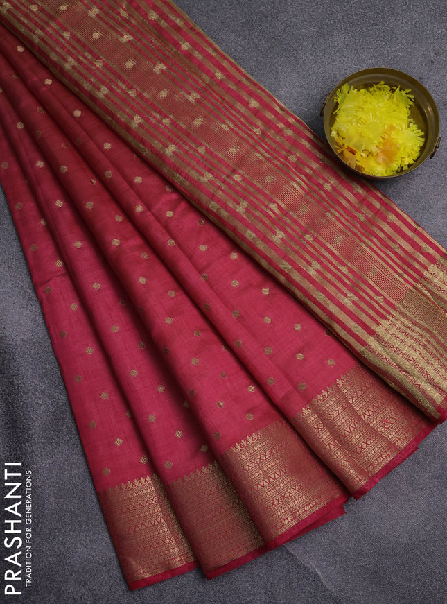 Semi raw silk saree pink with allover zari woven 1000 buttas and zari woven border