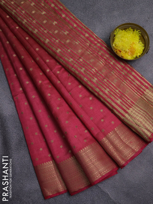 Semi raw silk saree pink with allover zari woven 1000 buttas and zari woven border