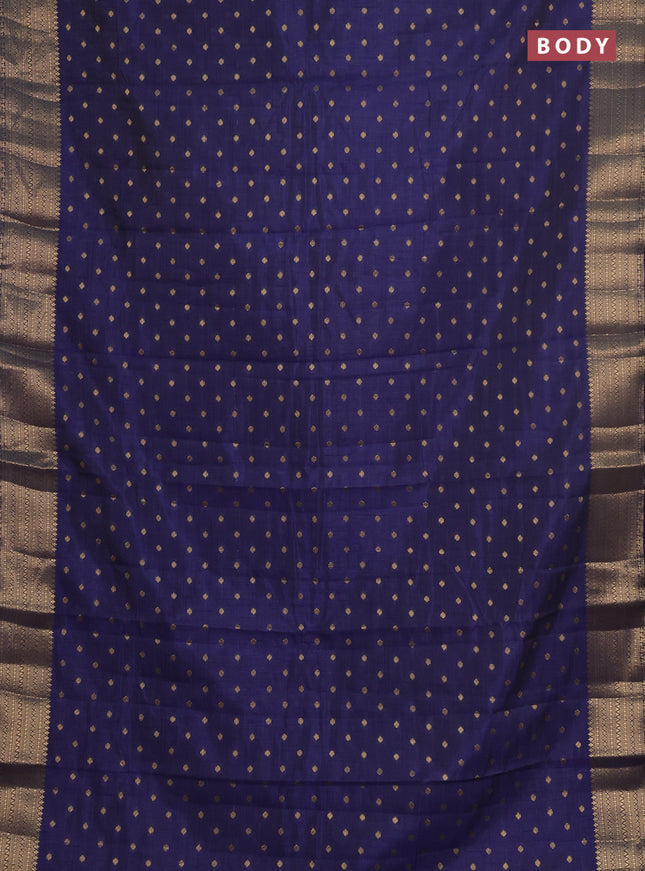 Semi raw silk saree navy blue with allover zari woven 1000 buttas and zari woven border