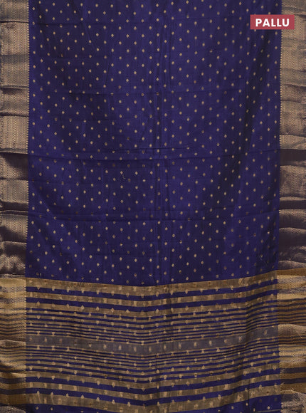 Semi raw silk saree navy blue with allover zari woven 1000 buttas and zari woven border