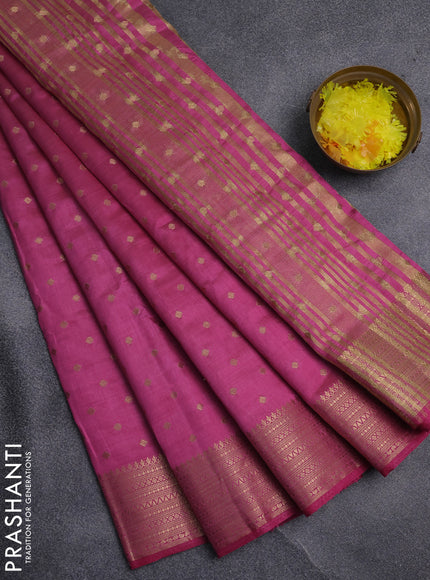 Semi raw silk saree rani pink with allover zari woven 1000 buttas and zari woven border
