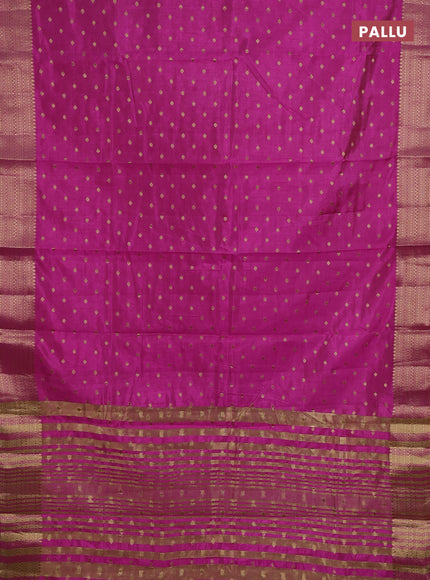 Semi raw silk saree rani pink with allover zari woven 1000 buttas and zari woven border