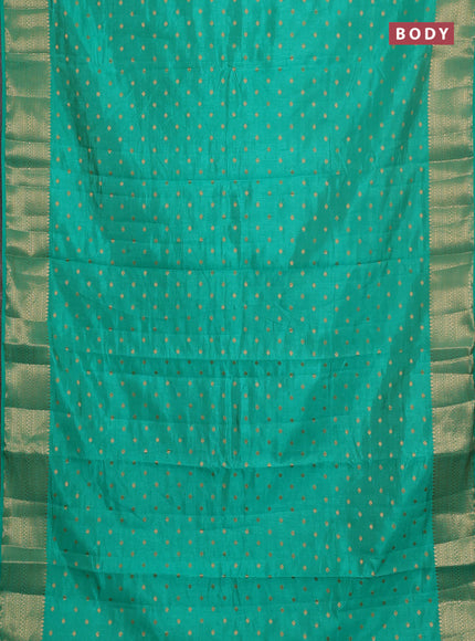 Semi raw silk saree teal green with allover zari woven 1000 buttas and zari woven border