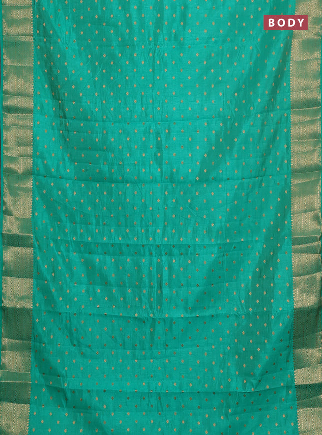 Semi raw silk saree teal green with allover zari woven 1000 buttas and zari woven border