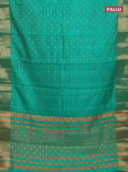 Semi raw silk saree teal green with allover zari woven 1000 buttas and zari woven border