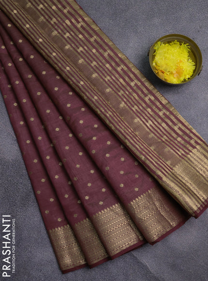 Semi raw silk saree maroon with allover zari woven 1000 buttas and zari woven border