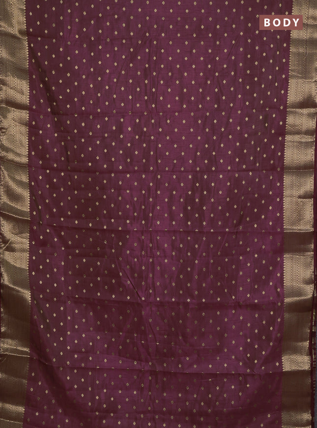 Semi raw silk saree maroon with allover zari woven 1000 buttas and zari woven border
