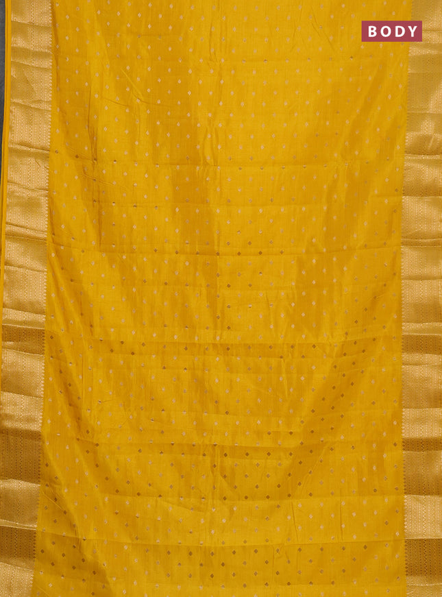 Semi raw silk saree yellow with allover zari woven 1000 buttas and zari woven border